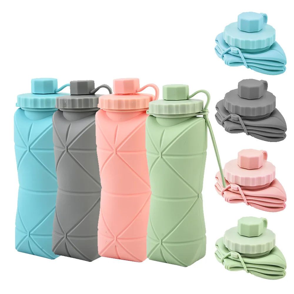 Silicone Folding Bottle | 600ML Silicon Foldable Bottle | Smart Travel Bottle Collapsible Design (Random Color)