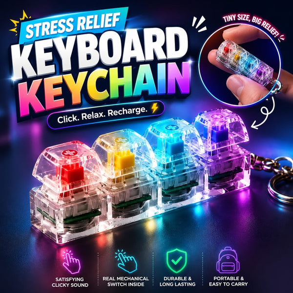 4 Packs Keyboard Fidget Keychain, Keyboard with Lights Clicker Fidget Stress Relief Keyboard, Fidget Clicker Gifts for Kids